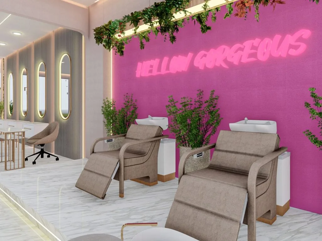 Adecuación de sala de espera con sillones para clientes en estudio de belleza en Monterrey