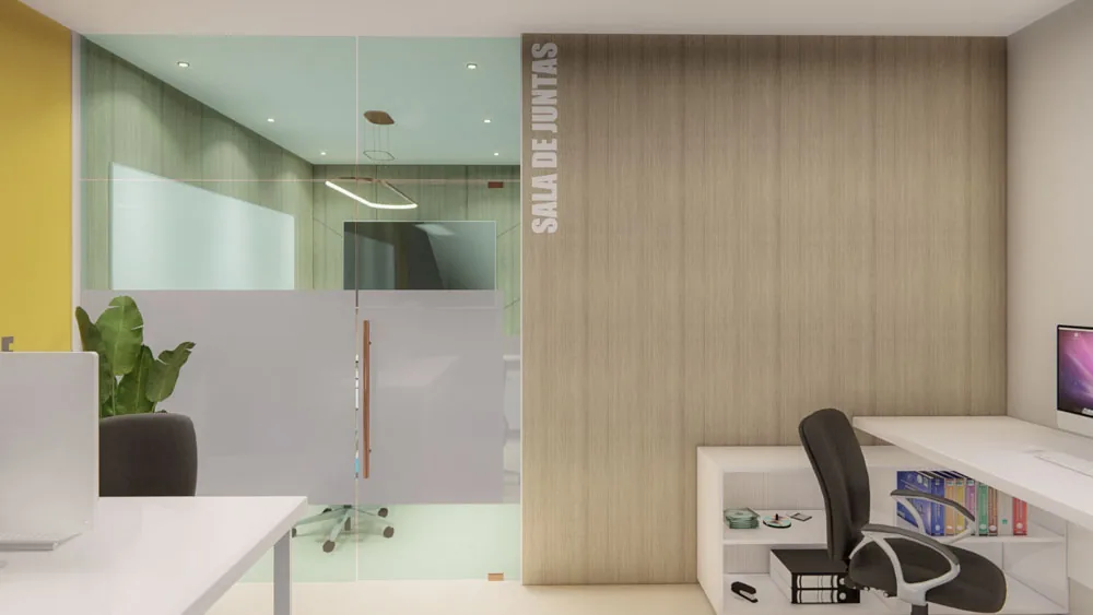 Adecuación de recepción y acceso interior para espacio comercial TRC Soluciones en Monterrey